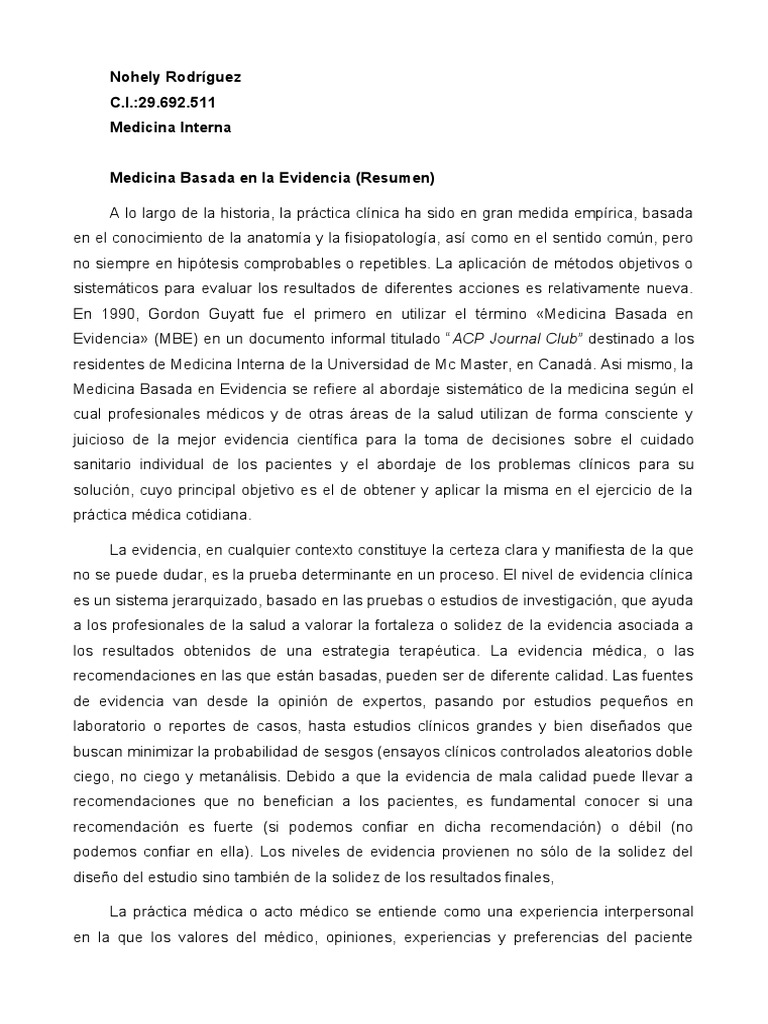 Resumen. Medicina Basada en La Evidencia | PDF | Evidencia basada en ...