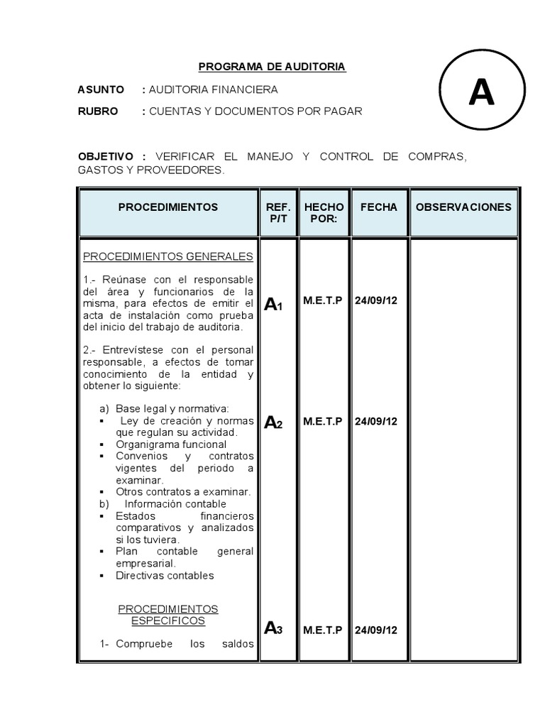 Auditoría de Cuentas por Pagar | PDF | Auditoría | Contabilidad