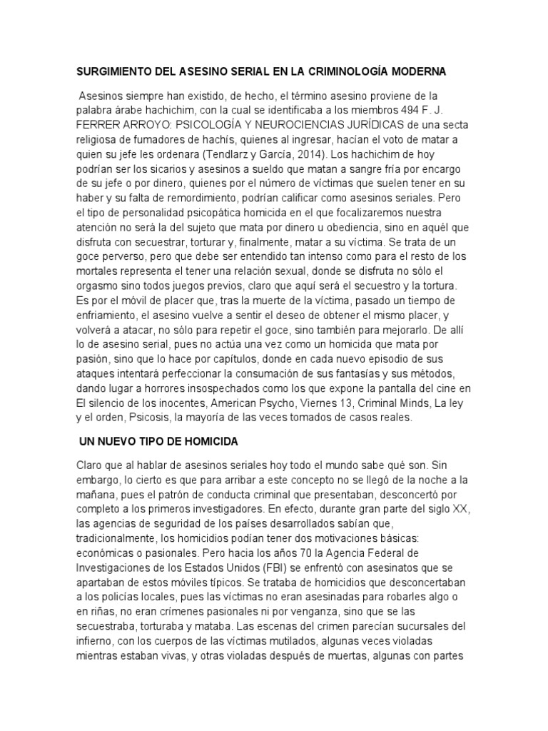 Surgimiento Del Asesino Serial en La Criminología Moderna | PDF ...