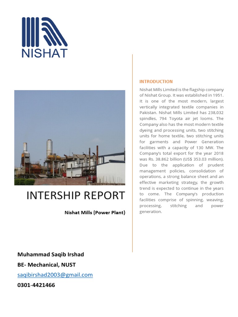Nishat Mills Power Plant Internship Report | PDF | Internal Combustion ...