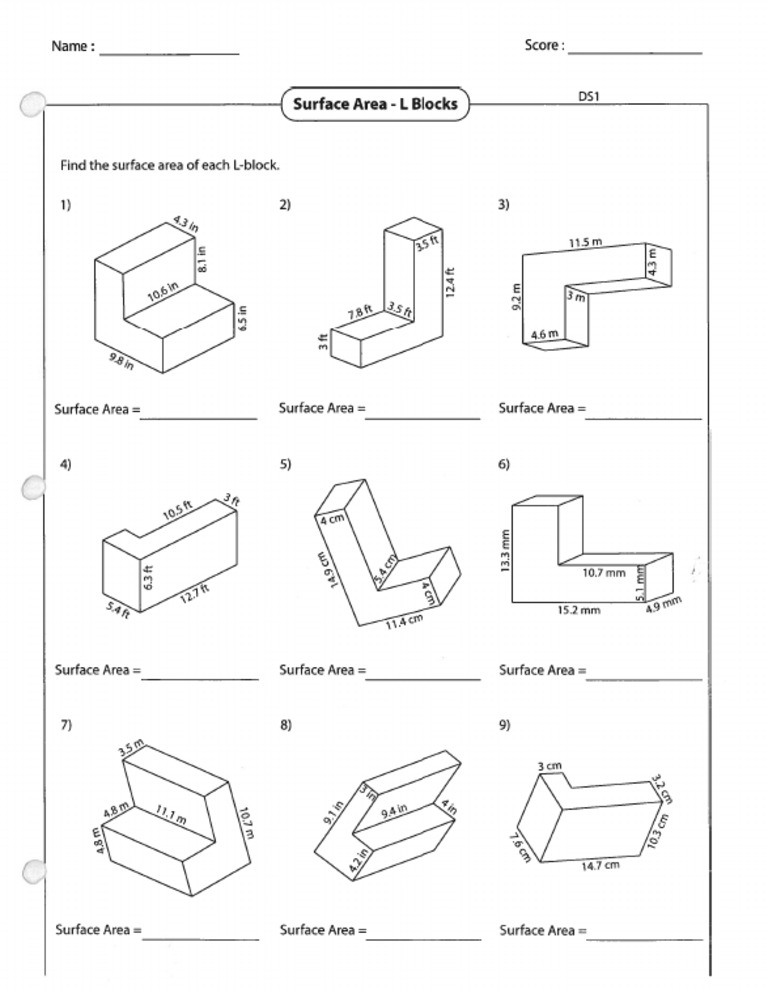Surface Area L Blocks Worksheet PDF