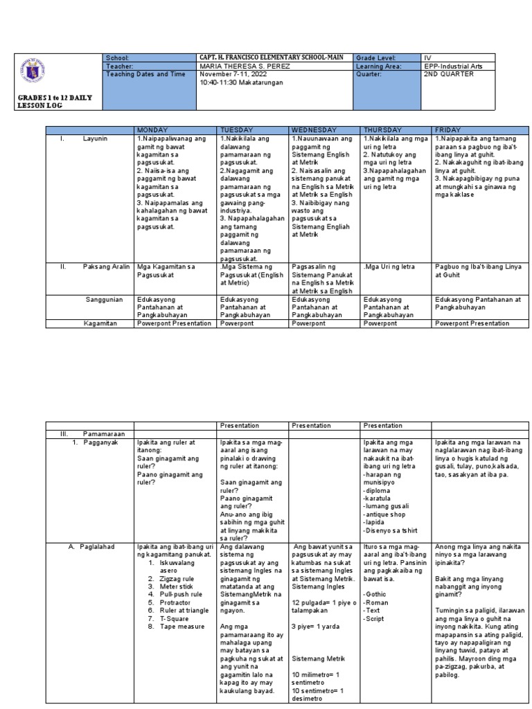 DLL EPP Industrial Arts Q2 W1 PDF