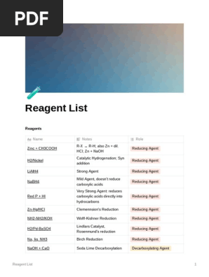 Reagent List | PDF | Alkene | Redox