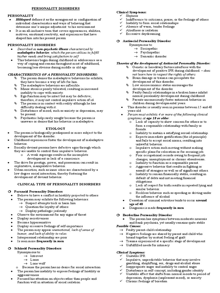 Ncm 117 personality disorders pdf personality disorder mental