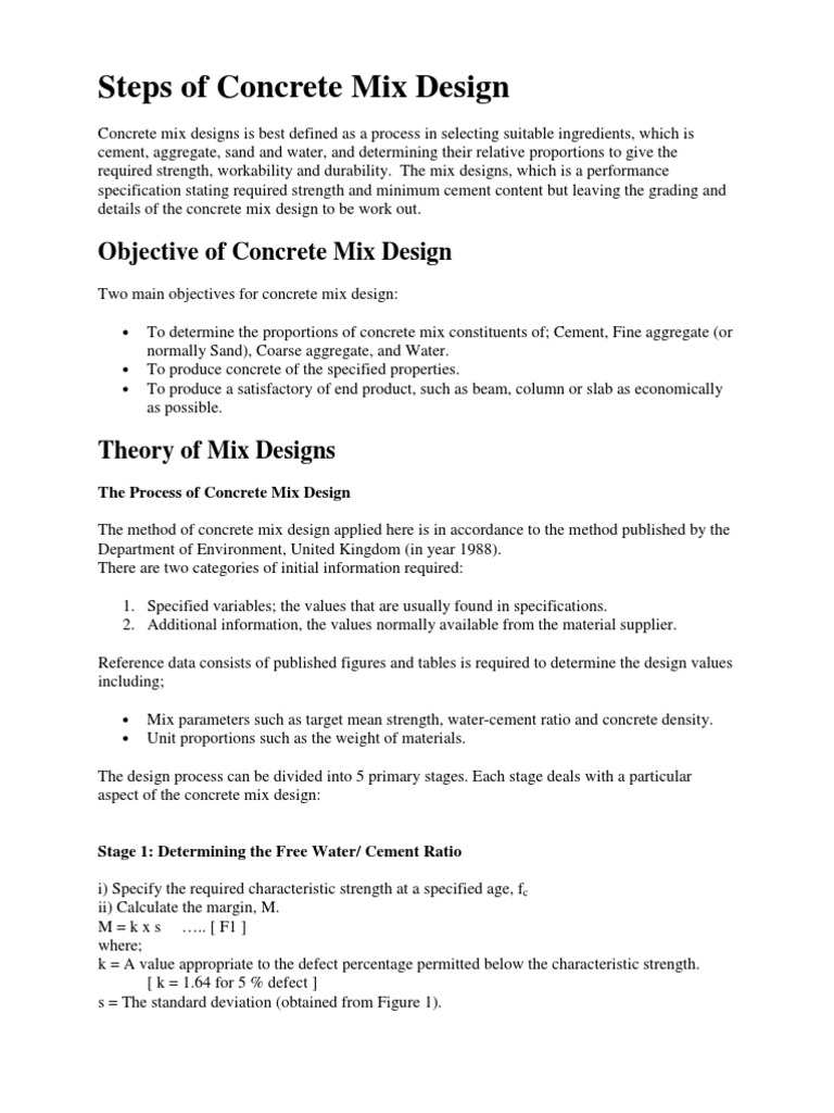 Concrete Mix Design Process Steps | PDF | Concrete | Construction Aggregate