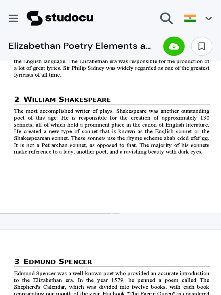 Elizabethan Poetry Elements and Features Elizabethan Poetry Elements