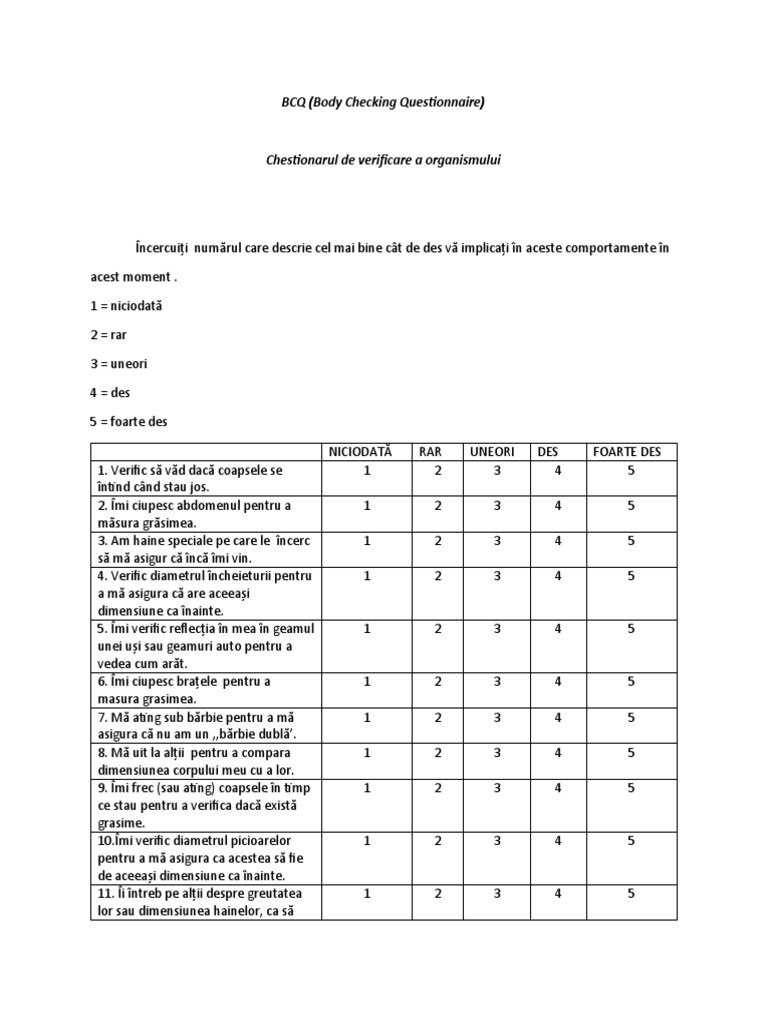 Chestionarul de Verificare A Organismului BCQ | PDF