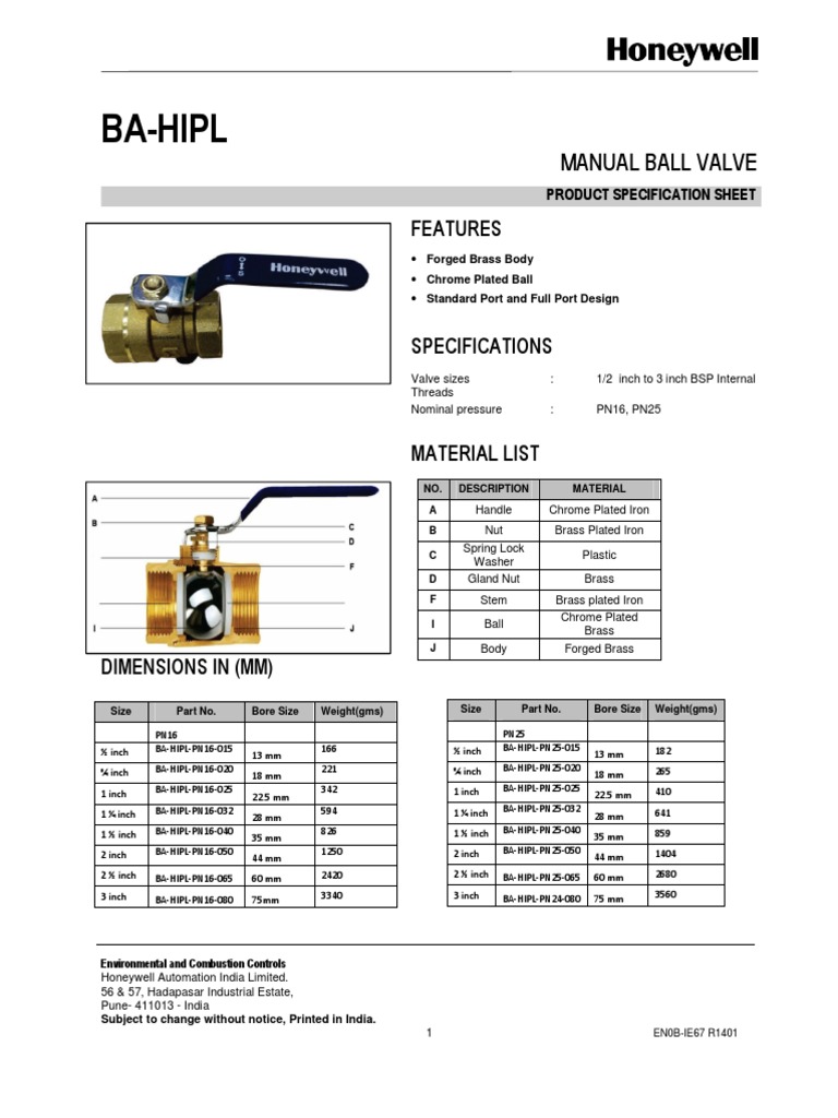 BA-HIPL Manual Ball Valve Specs | PDF | Valve | Gas Technologies