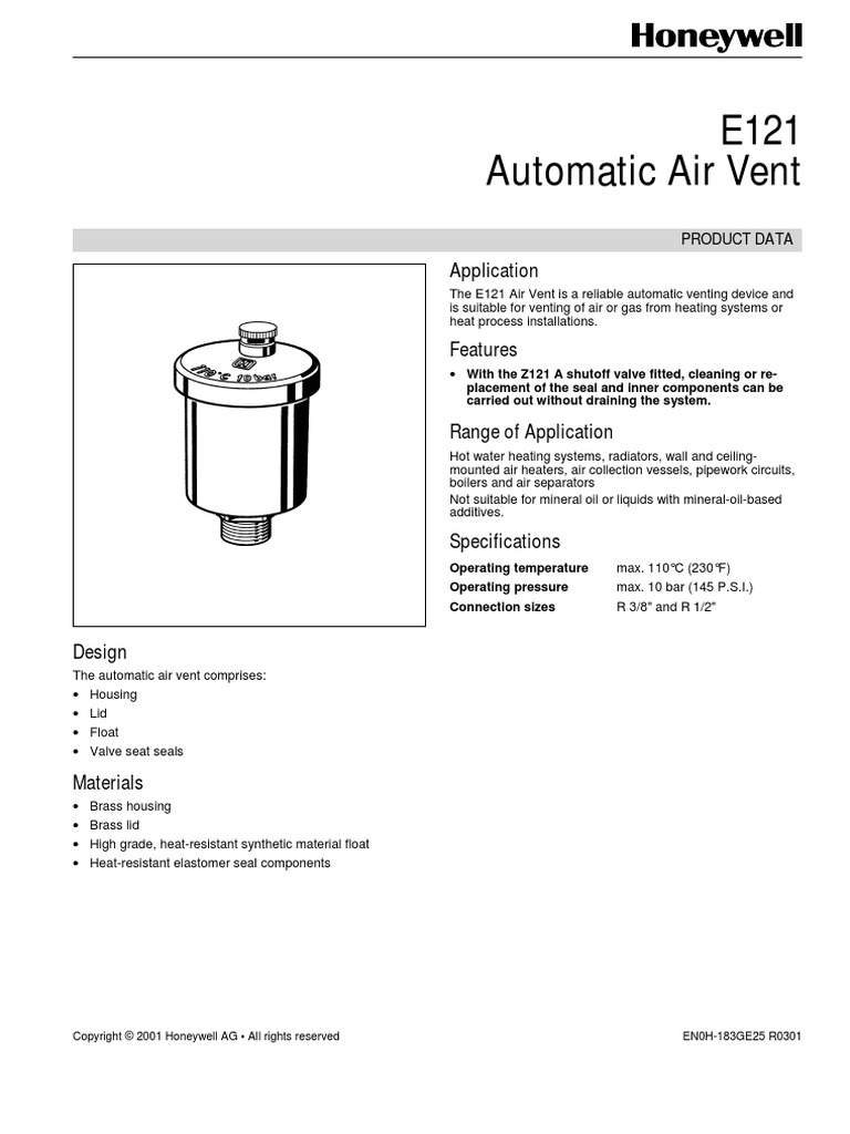 Air Vent Valve E 121 PDF Water Heating Valve