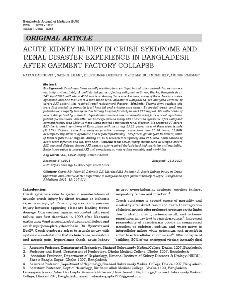 Acute Kidney Injury in Crush Syndrome and Renal DisasterExperience in