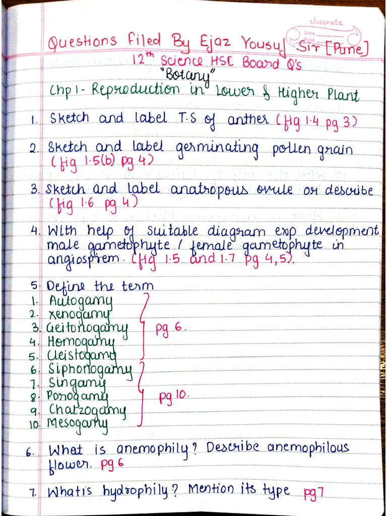 Botany Questions For HSC Exam 2023 PDF