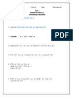 Homework Sheet (2) Simplifying Algebraic Expressions