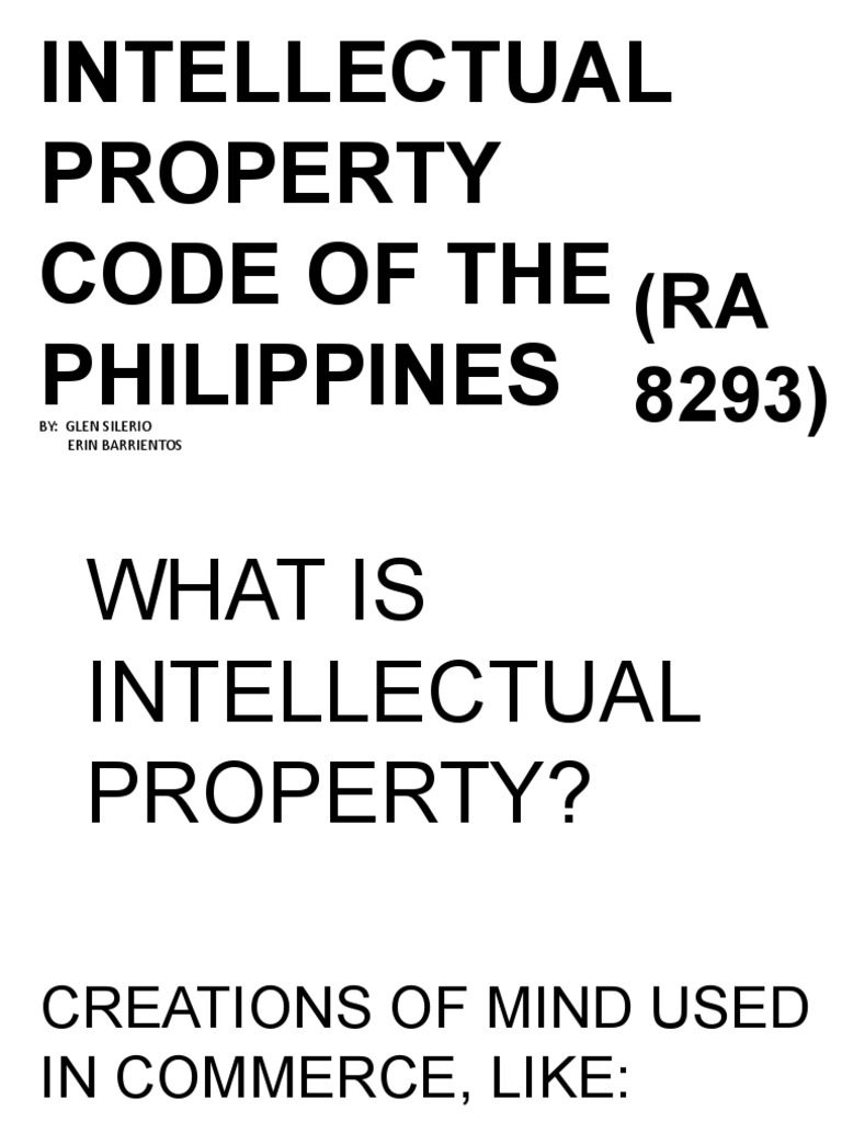 RA 8293: Philippine IP Code Overview | PDF | Patent | Trademark
