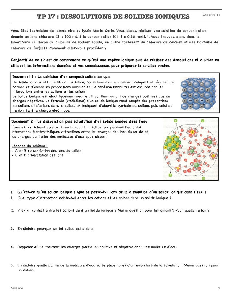 Dissolution des solides ioniques en TP | PDF | Ion | Solvatation