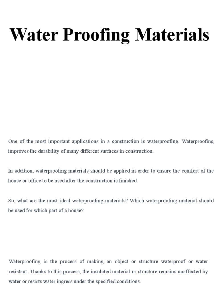 Types of Waterproofing Materials Guide | PDF | Physical Sciences ...