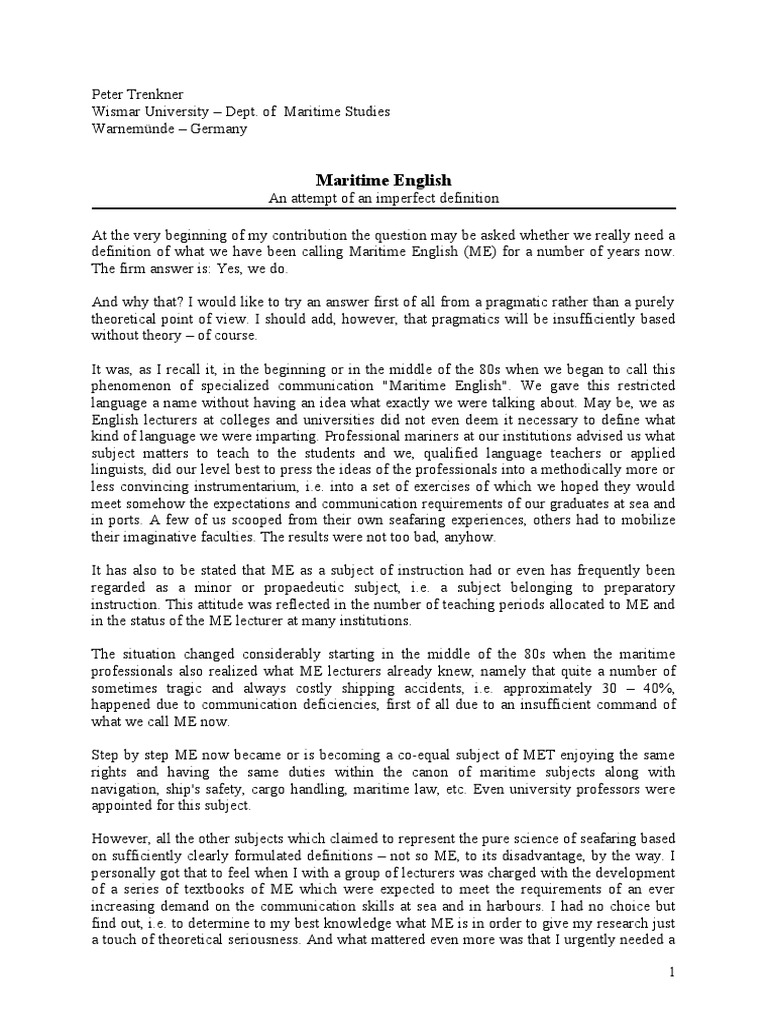Maritime English Definition PDF English Language Communication