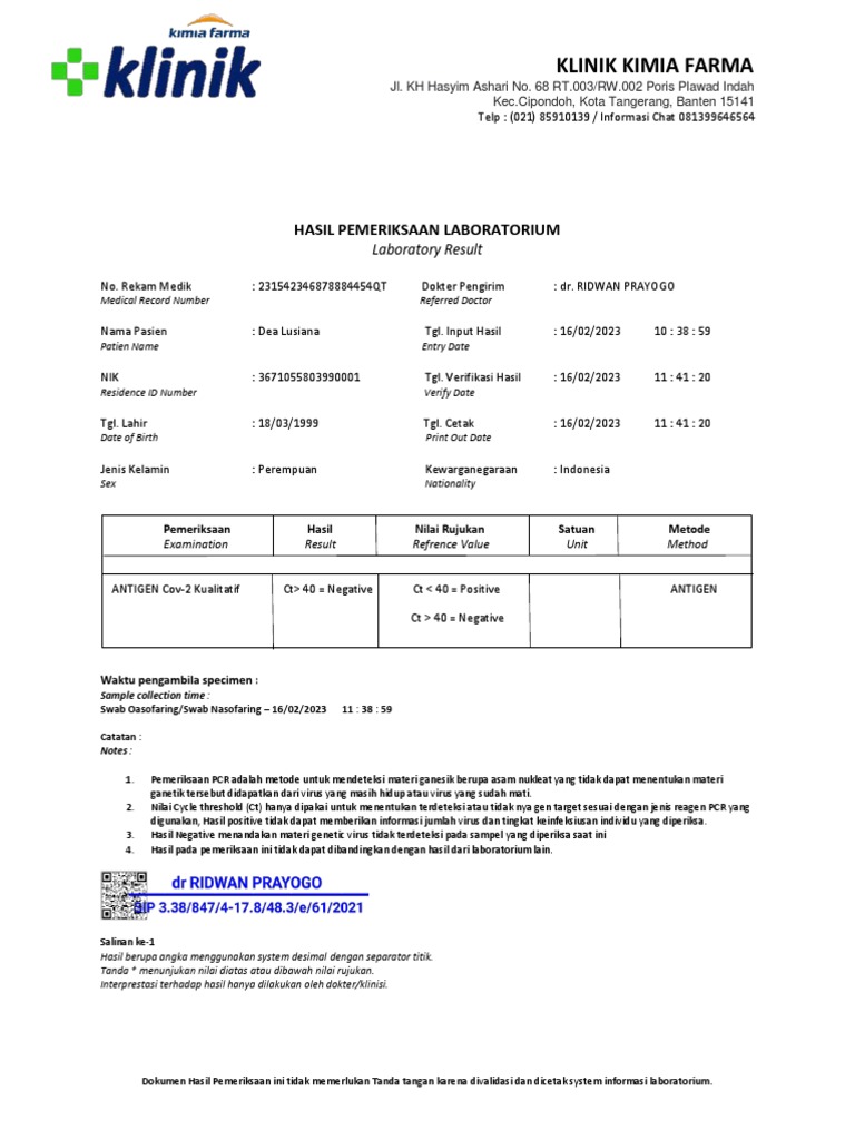 Antigen Kimia Farma Cipondoh Dea PDF