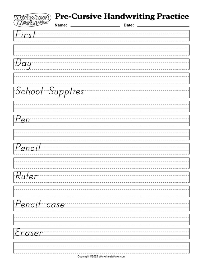 WorksheetWorks PreCursive Handwriting Practice 1 PDF