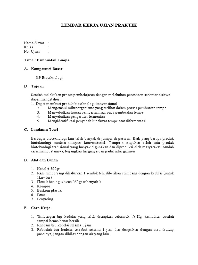 Lembar Kerja Ujian Praktik Pdf