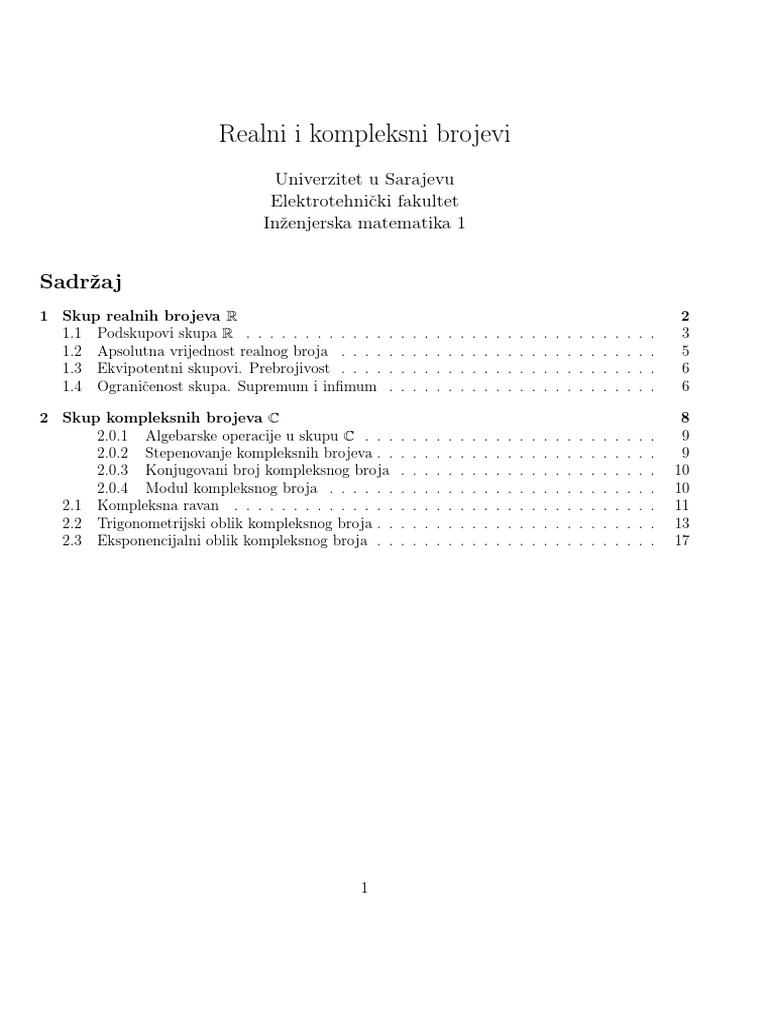 01 - Realni I Kompleksni Brojevi | PDF
