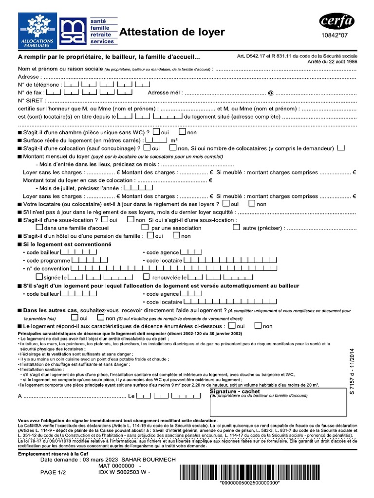 Demande CAF Pour Location | PDF
