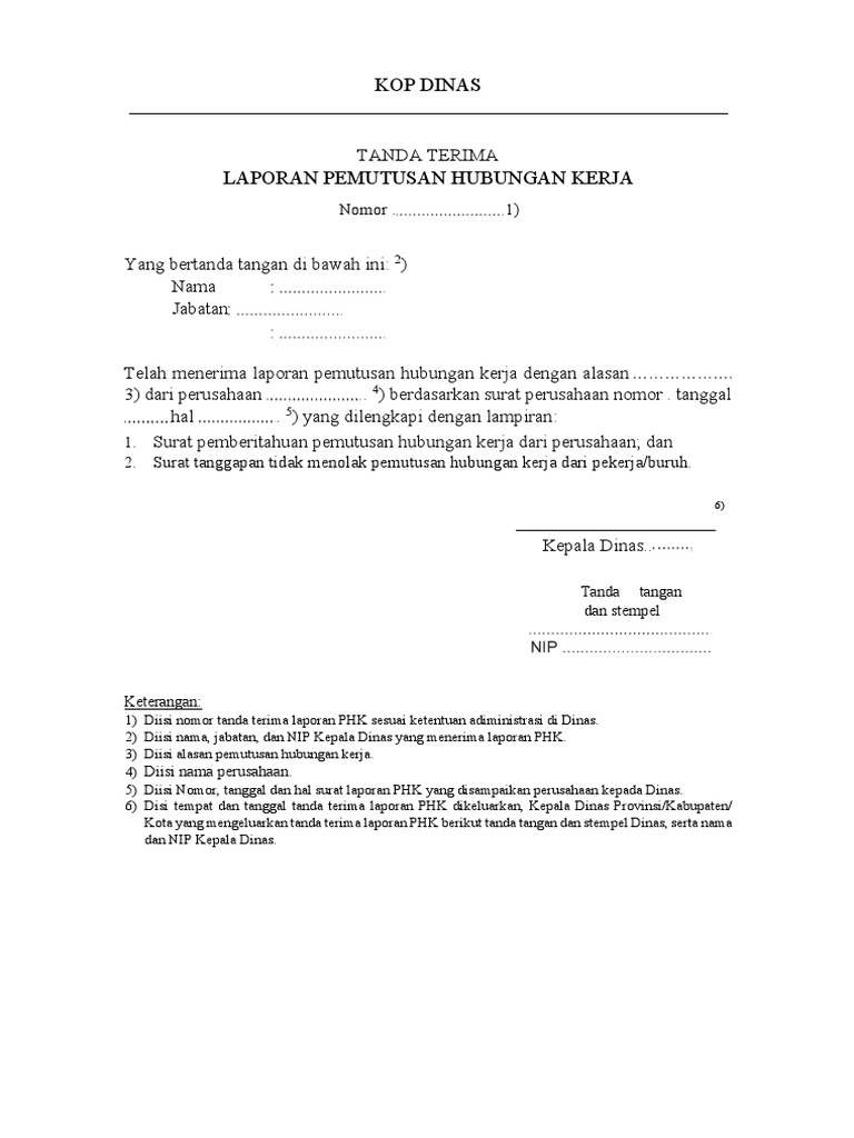 Tanda Terima Laporan PHK | PDF | Pengelolaan Keuangan & Uang | Hukum