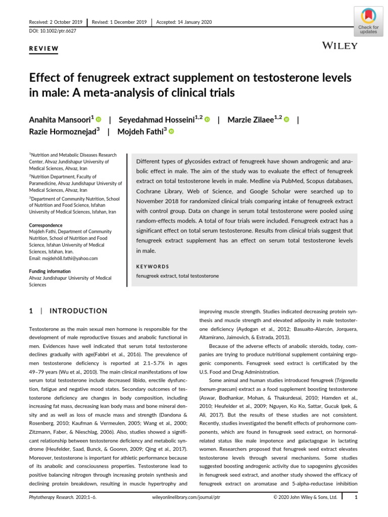 Effect of Fenugreek Extract Supplement On Testosterone Levels in Male PDF