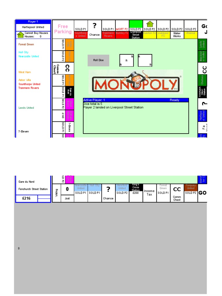 An analysis of an Excel Monopoly game board document showing game