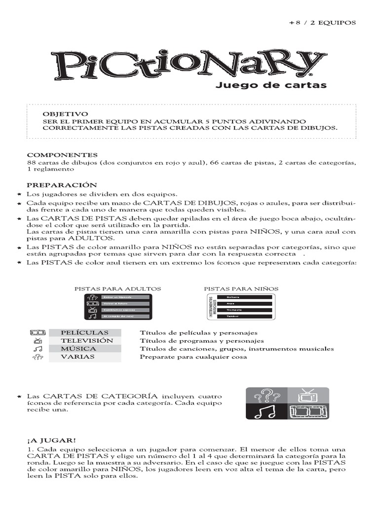 Reglamento Pictionary Cartas | PDF