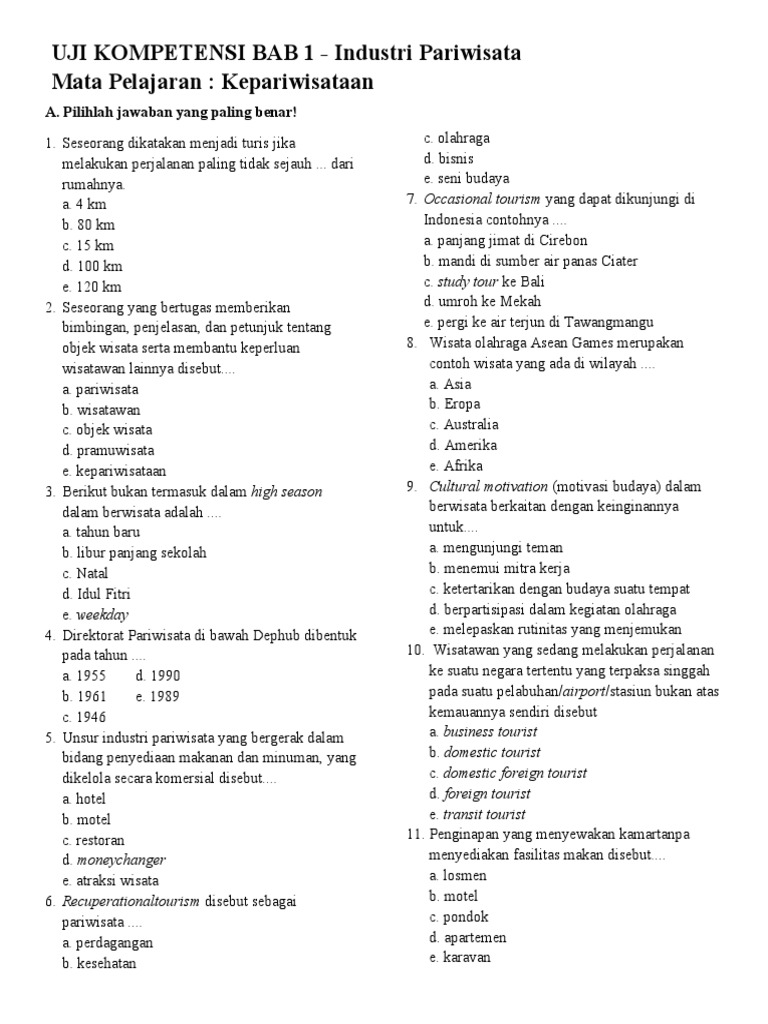 UK BAB 1 Kepariwisataan | PDF