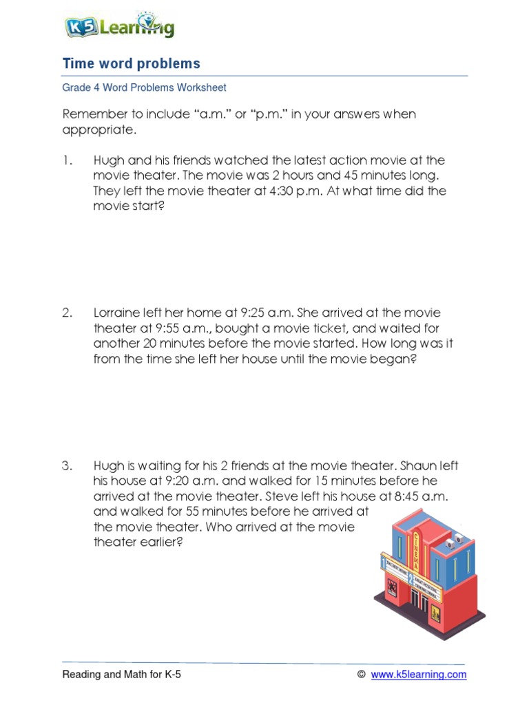 time word problems grade 4 worksheets pdf