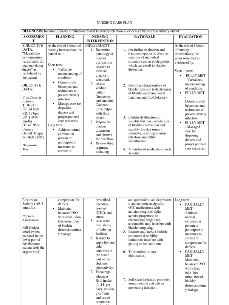 NCP Impaired Urinary Elimination PDF Urinary Incontinence
