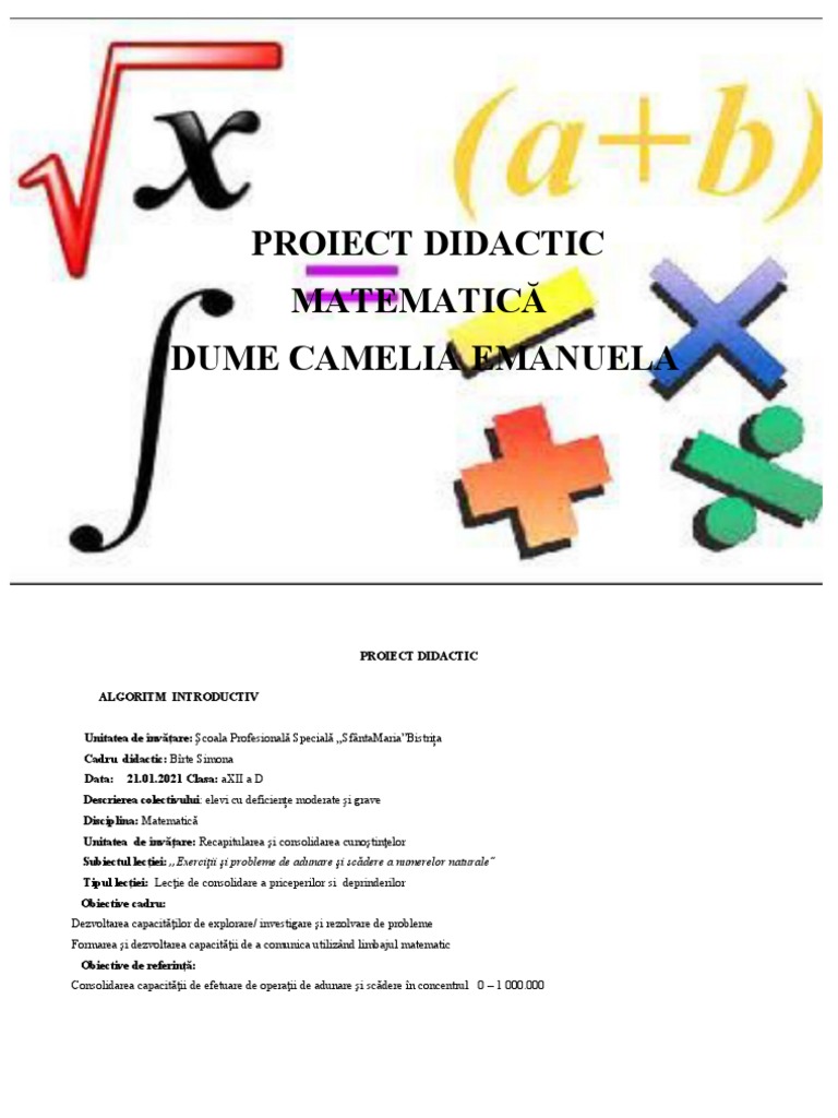 Proiect Didactic Matematica Final | PDF