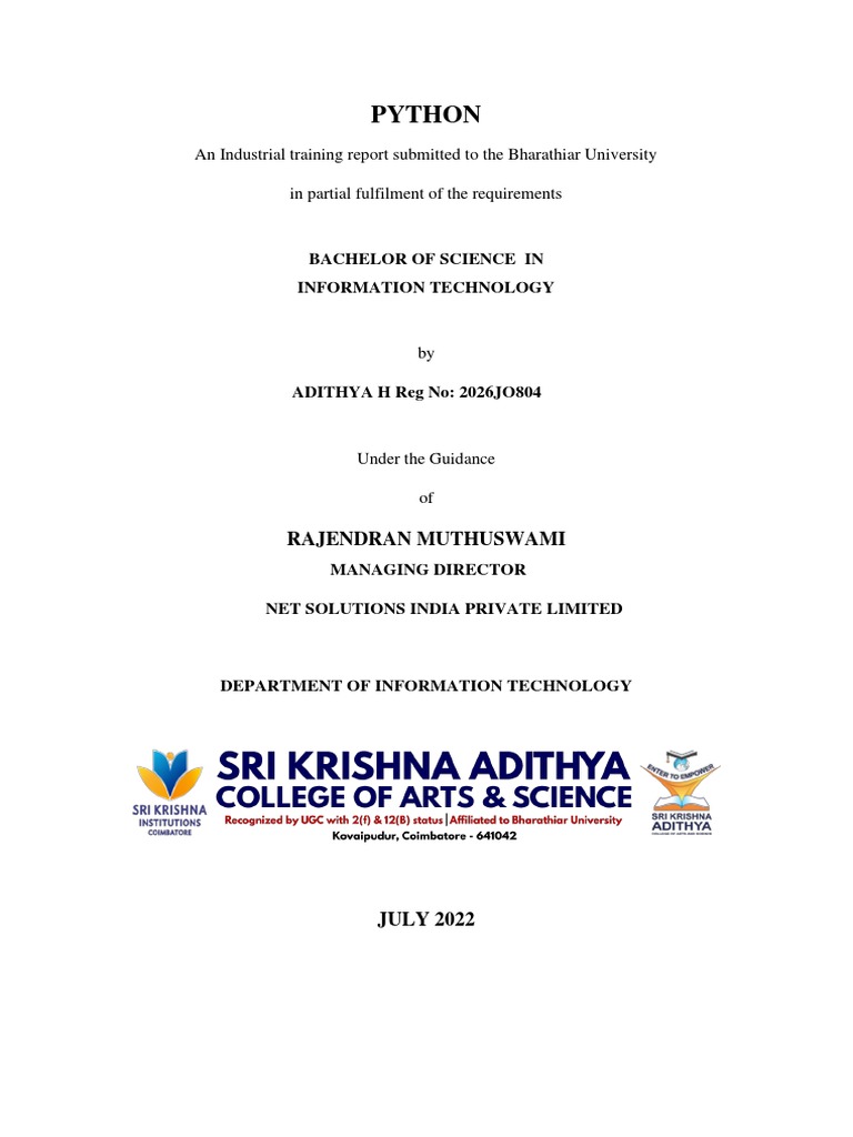 Python Programming Training Report | PDF | Computers