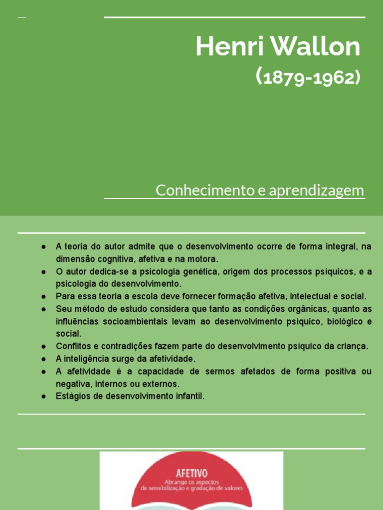 Henri Wallon (18791962) PDF Emoções Psicologia