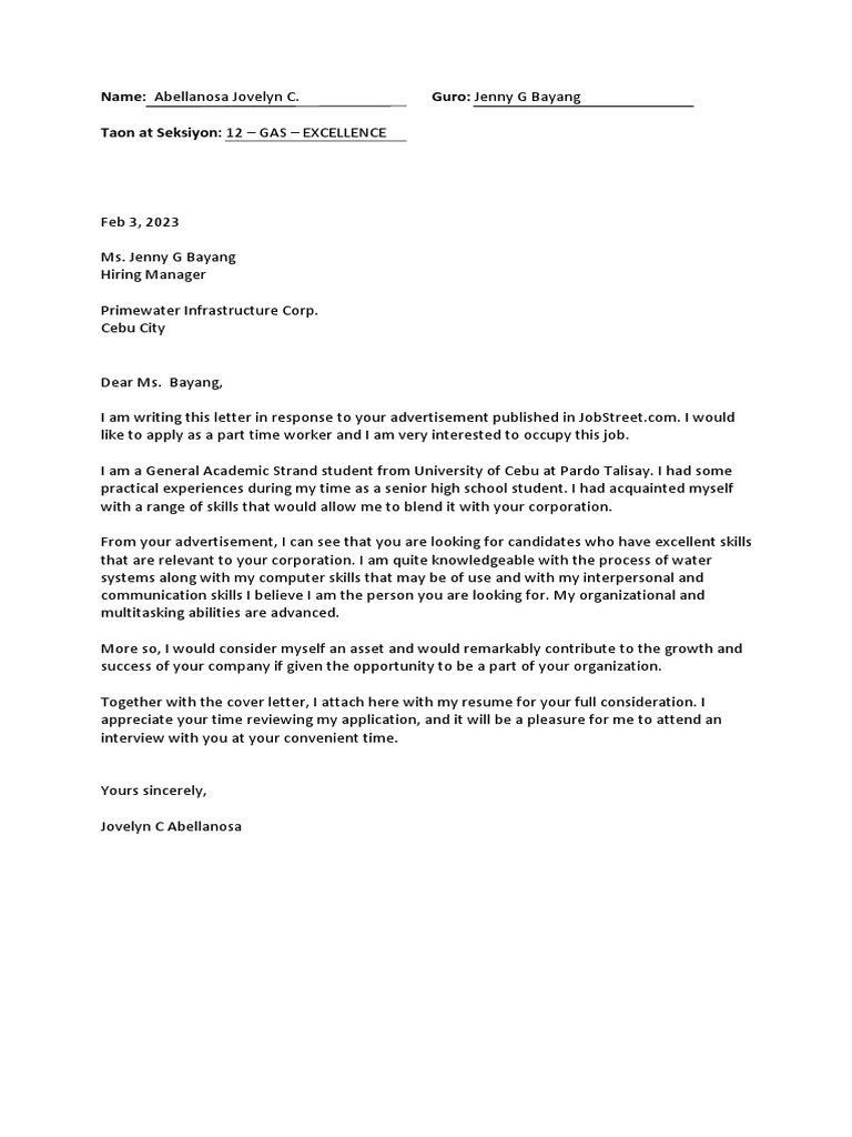 Resume and Application Letter For Work Immersion PDF