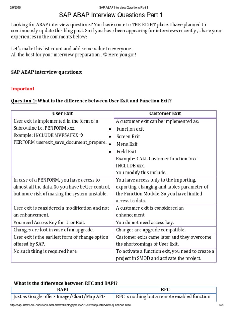 SAP ABAP Interview Questions Part 1 | PDF | Computing | Software ...