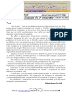 examen et corrige francais 2012 2ASS T2