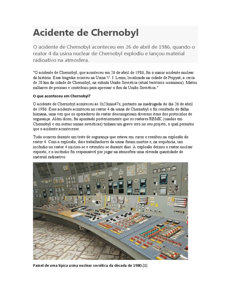 Acidente de Chernobyl | PDF | Desastre de Chernobyl | Reator nuclear