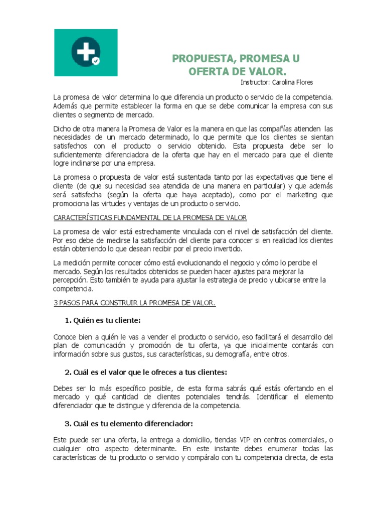 Cómo Crear una Promesa de Valor Efectiva | PDF | Mercado (economía ...