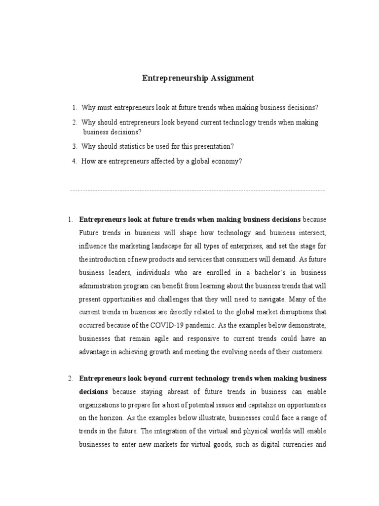 entrepreneurship assignment pdf