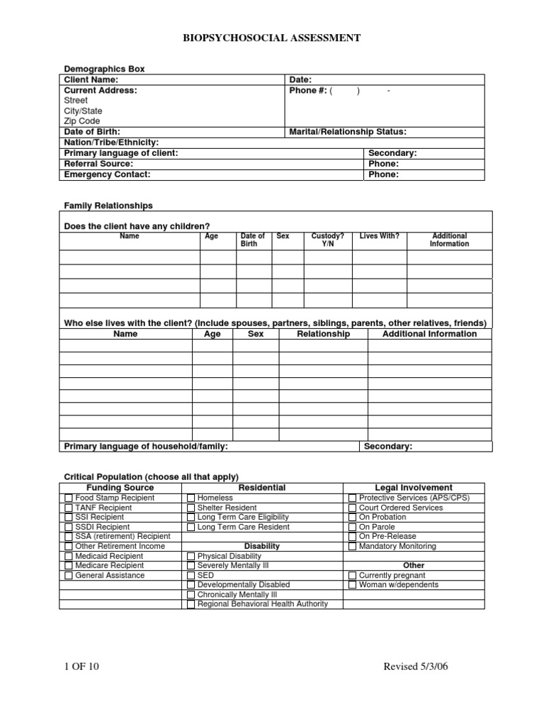 Adult Traditional Bio Psycho Social Assessment | PDF | Psychological ...