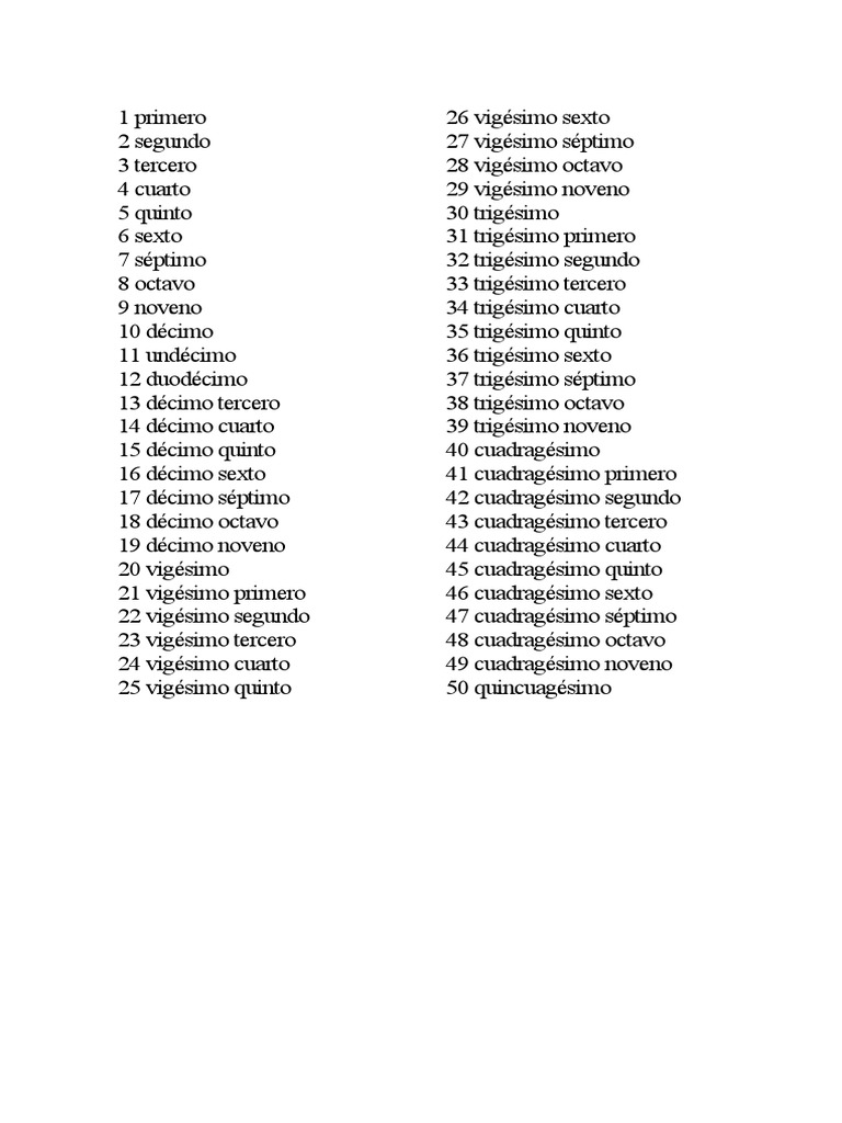 Números ordinales del 1 al 50 | PDF