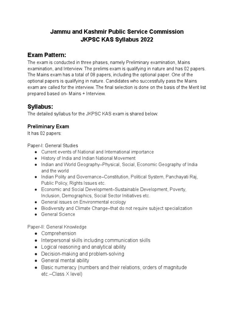 JKPSC Kas Syllabus PDF Science Engineering