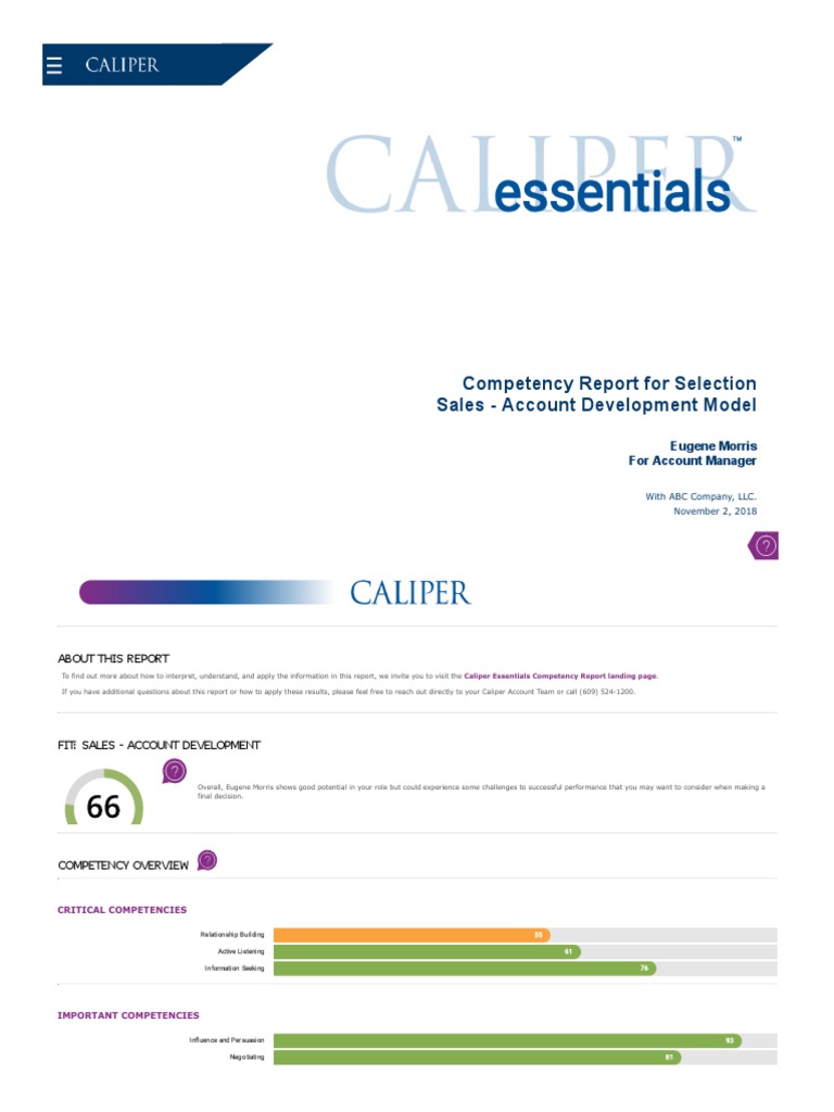 Essentials Calipercorp Com Competency Report Sales Caliper Profile