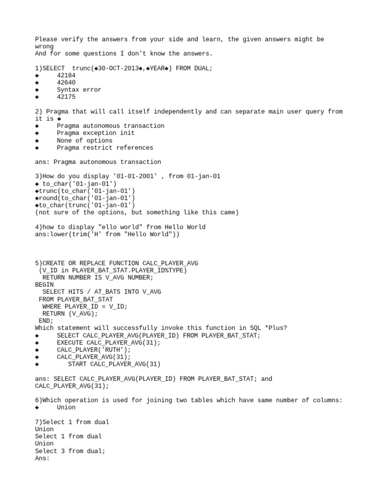 SQL Query and Function Answers Guide | PDF | Databases | Data Management