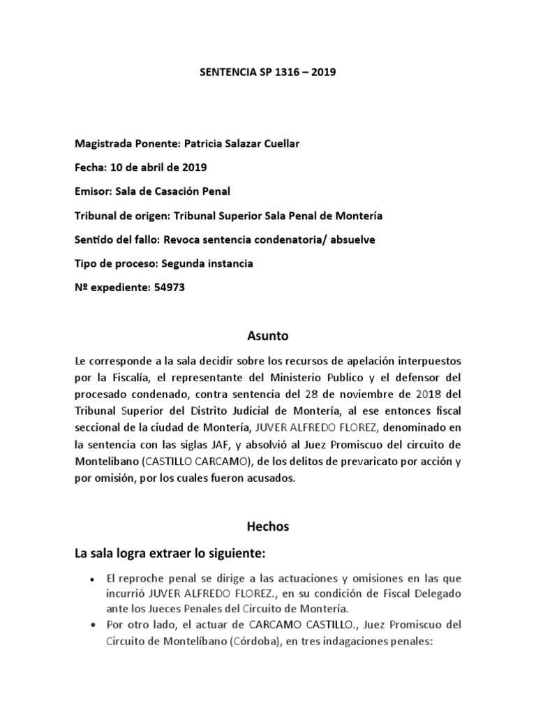 SENTENCIA SP 1316 de 2019 | PDF | Fiscal | Sentencia (ley)