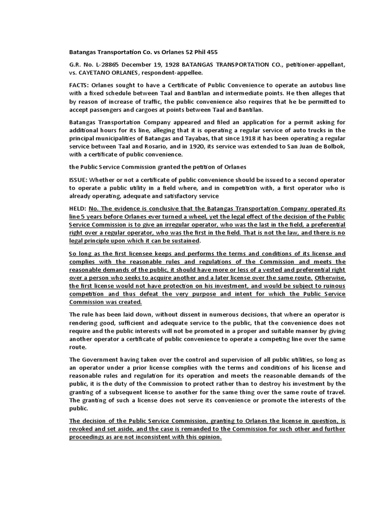 Adequate Public Transportation Service: Preferential Rights of ...