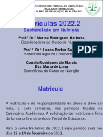 Matrícula Nutrição UFU 2022.2