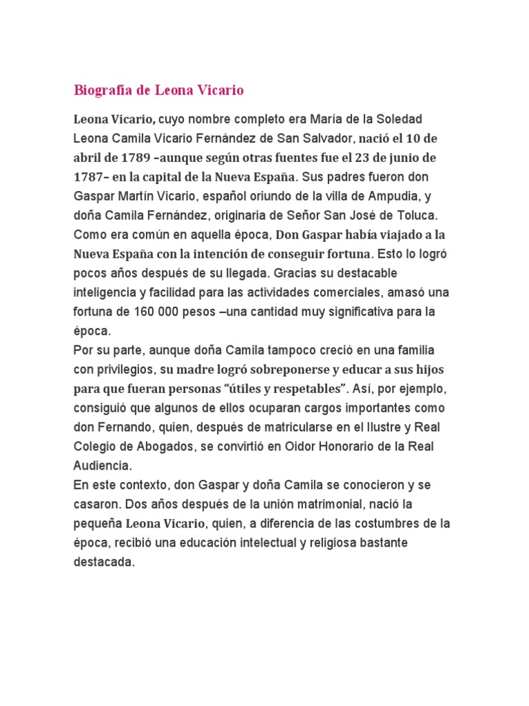 Biograf A De Leona Vicario Pdf